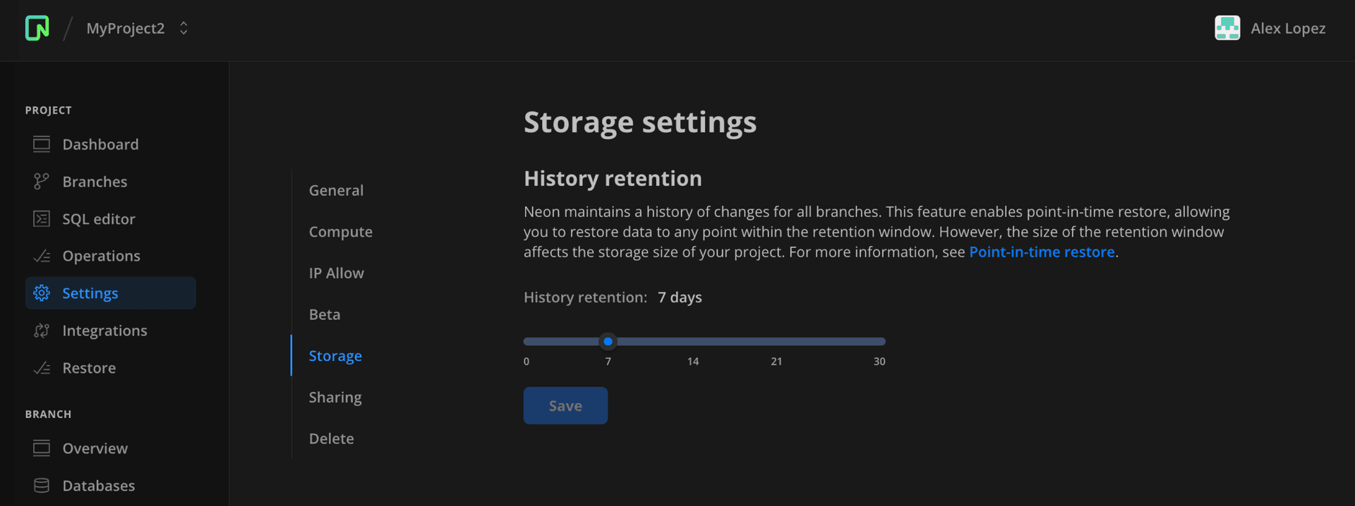 History retention configuration